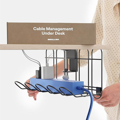 CarryUp Under Desk Cable Tray, No Drill Wire Management Clamp, Computer Cord Organizer, Cable Hider & Holder, Cord Keepers for Home Office Organization, Powder Coated Metal, Easy Install - Grey | Cable Raceways - TrueDesk