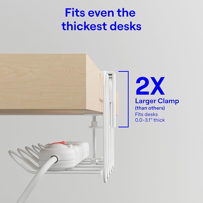 CarryUp Under Desk Cable Tray, No Drill Wire Management Clamp, Computer Cord Organizer, Cable Hider & Holder, Cord Keepers for Home Office Organization, Powder Coated Metal, Dorm Essentialss - Cream | Cable Raceways - TrueDesk