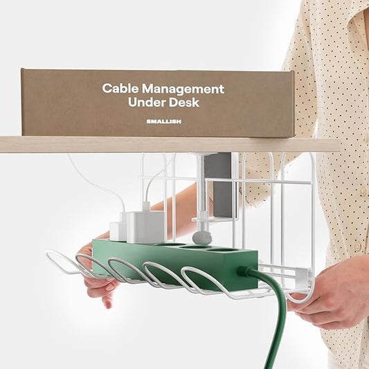 CarryUp Under Desk Cable Tray, No Drill Wire Management Clamp, Computer Cord Organizer, Cable Hider & Holder, Cord Keepers for Home Office Organization, Powder Coated Metal, Dorm Essentialss - Cream | Cable Raceways - TrueDesk