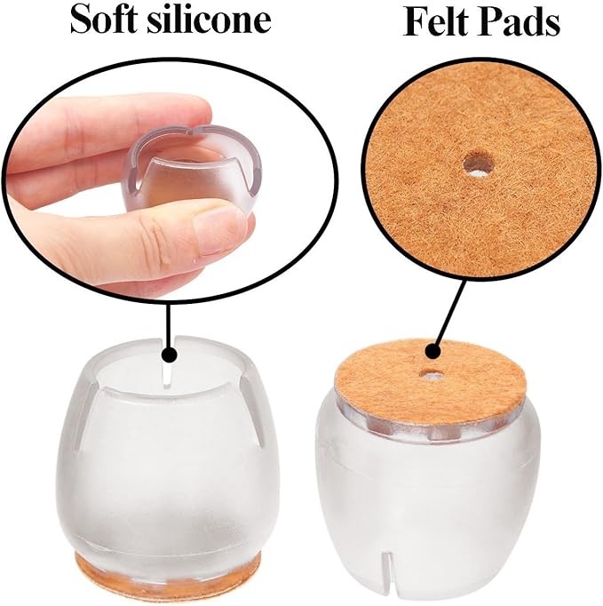 CBTONE Chair Leg Caps Fits 1 to 1 - 3/16 Inch Silicone Floor Protector Round Furniture Table Feet Covers with Felt Pads for Hardwood Floors, 32 Pack | Furniture Cups - TrueDesk