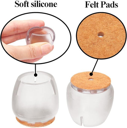 CBTONE Chair Leg Caps Fits 1 to 1 - 3/16 Inch Silicone Floor Protector Round Furniture Table Feet Covers with Felt Pads for Hardwood Floors, 32 Pack | Furniture Cups - TrueDesk