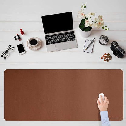 CENBBIE Leather Desk Mat Protector Super Large 51.18"x23.62" Desk Blotter Pad - Waterproof Writing Desk Accessories - Extended Non - Slip Rectangular, Laptop Keyboard Mouse Pad(Brown) | Desk Pads Blotters - TrueDesk