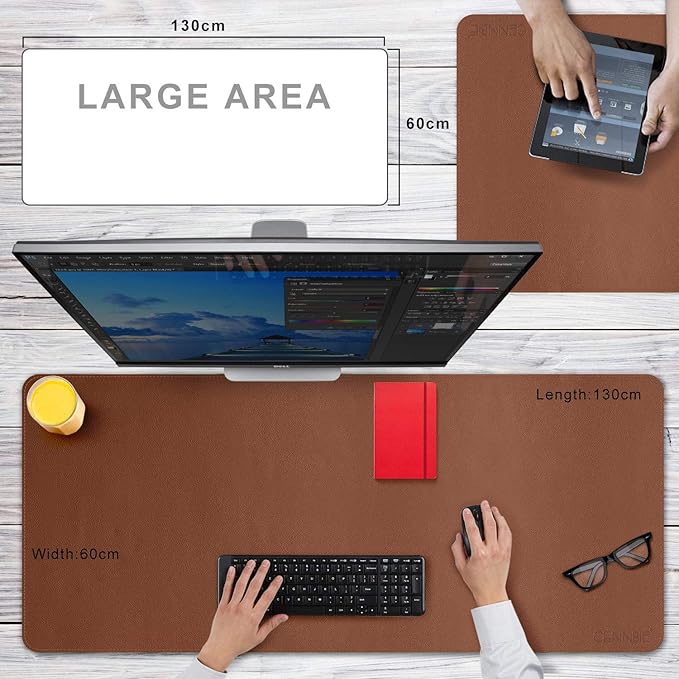 CENBBIE Leather Desk Mat Protector Super Large 51.18"x23.62" Desk Blotter Pad - Waterproof Writing Desk Accessories - Extended Non - Slip Rectangular, Laptop Keyboard Mouse Pad(Brown) | Desk Pads Blotters - TrueDesk