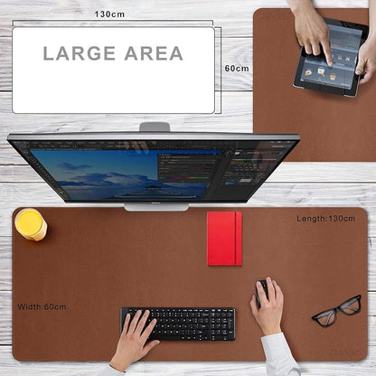 CENBBIE Leather Desk Mat Protector Super Large 51.18"x23.62" Desk Blotter Pad - Waterproof Writing Desk Accessories - Extended Non - Slip Rectangular, Laptop Keyboard Mouse Pad(Brown) | Desk Pads Blotters - TrueDesk