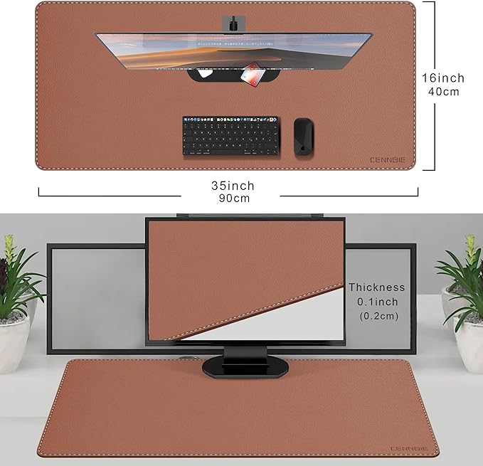 CENNBIE 35.5" x 16" Leather Desk Mat, Non - Slip Waterproof Extra Wide Desk Pad Protector,Computer Mouse Pad for Office Home (Brown) | Mouse Pads - TrueDesk