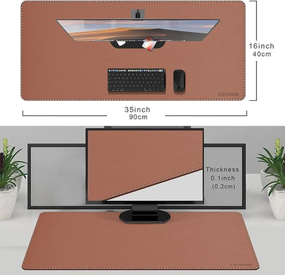 CENNBIE 35.5" x 16" Leather Desk Mat, Non - Slip Waterproof Extra Wide Desk Pad Protector,Computer Mouse Pad for Office Home (Brown) | Mouse Pads - TrueDesk