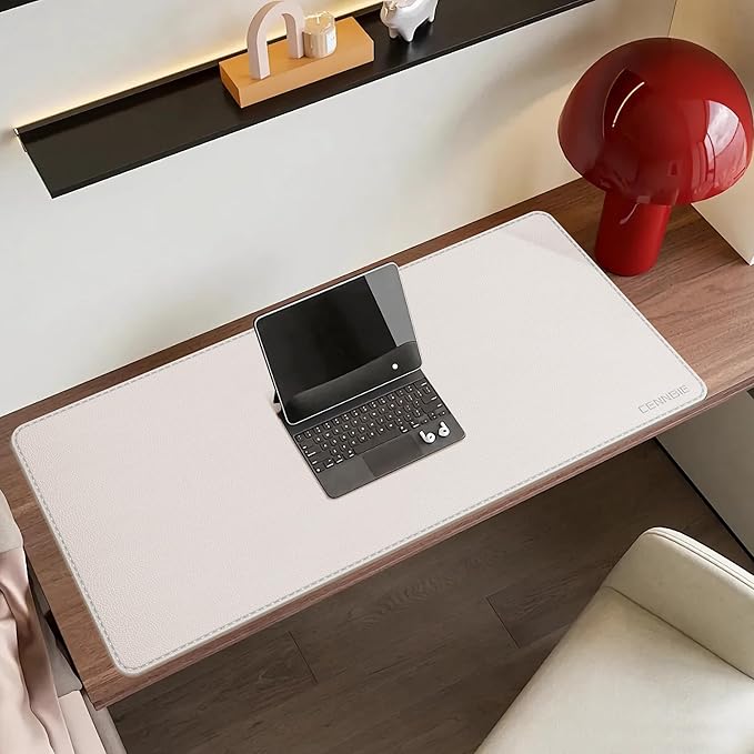 CENNBIE 35.5" x 16" Leather Desk Mat, Non - Slip Waterproof Extra Wide Desk Pad Protector,Computer Mouse Pad for Office Home (Cream) | Mouse Pads - TrueDesk