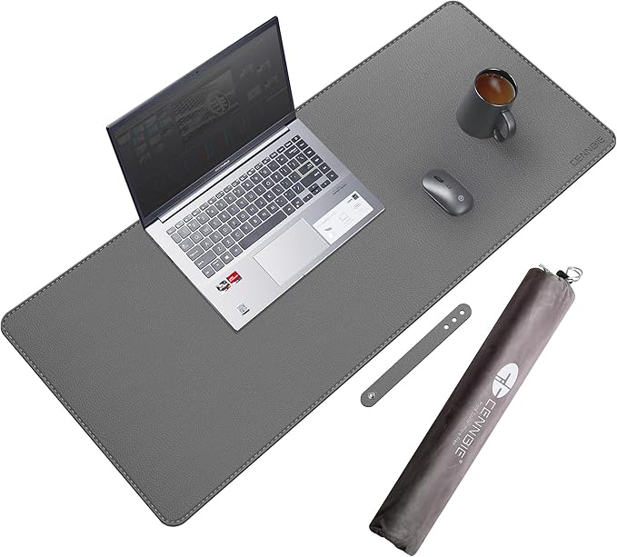 CENNBIE 35.5" x 16" Leather Desk Mat, Non - Slip Waterproof Extra Wide Desk Pad Protector,Computer Mouse Pad for Office Home (Grey) | Mouse Pads - TrueDesk