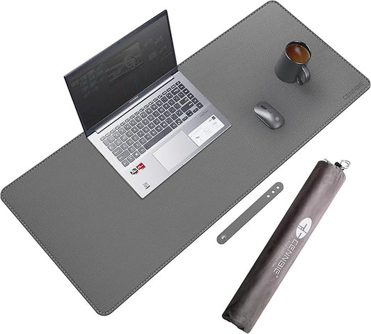 CENNBIE 35.5" x 16" Leather Desk Mat, Non - Slip Waterproof Extra Wide Desk Pad Protector,Computer Mouse Pad for Office Home (Grey) | Mouse Pads - TrueDesk