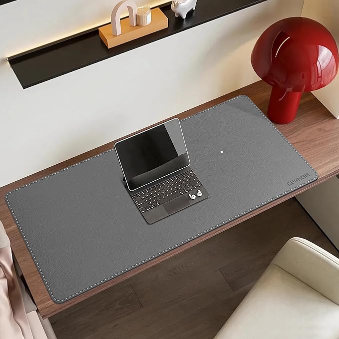 CENNBIE 35.5" x 16" Leather Desk Mat, Non - Slip Waterproof Extra Wide Desk Pad Protector,Computer Mouse Pad for Office Home (Grey) | Mouse Pads - TrueDesk