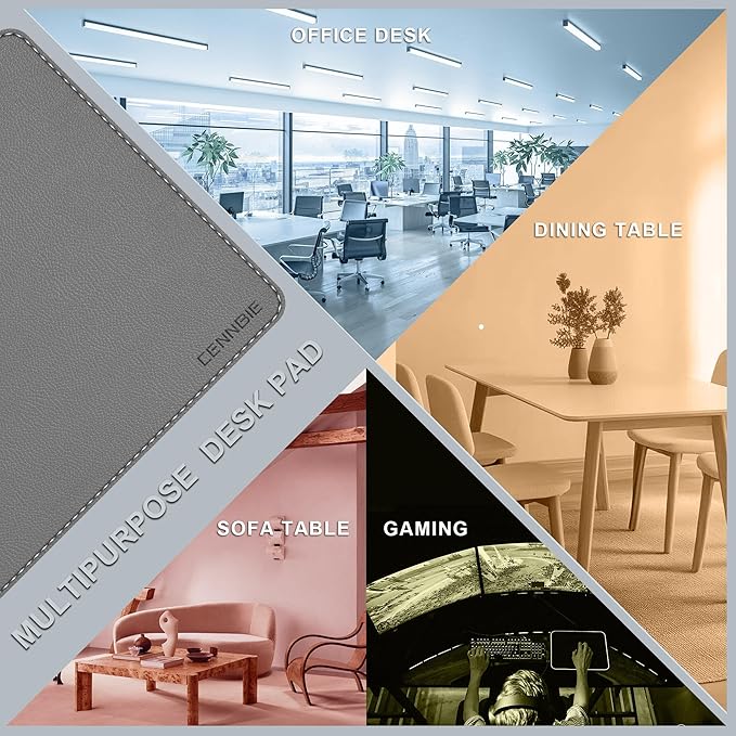 CENNBIE 35.5" x 16" Leather Desk Mat, Non - Slip Waterproof Extra Wide Desk Pad Protector,Computer Mouse Pad for Office Home (Grey) | Mouse Pads - TrueDesk