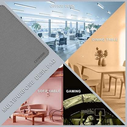 CENNBIE 35.5" x 16" Leather Desk Mat, Non - Slip Waterproof Extra Wide Desk Pad Protector,Computer Mouse Pad for Office Home (Grey) | Mouse Pads - TrueDesk