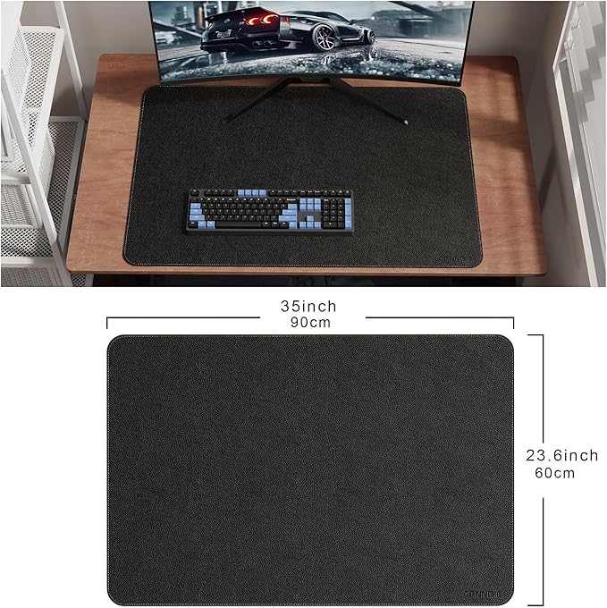 CENNBIE 35.5" x 23.6" Leather Desk Mat, Non - Slip Waterproof Extra Wide Desk Pad Protector,Computer Mouse Pad for Office Home (Black) | Desk Pads Blotters - TrueDesk
