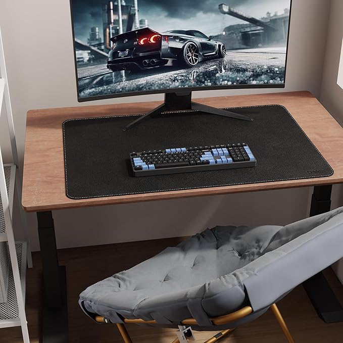 CENNBIE 35.5" x 23.6" Leather Desk Mat, Non - Slip Waterproof Extra Wide Desk Pad Protector,Computer Mouse Pad for Office Home (Black) | Desk Pads Blotters - TrueDesk