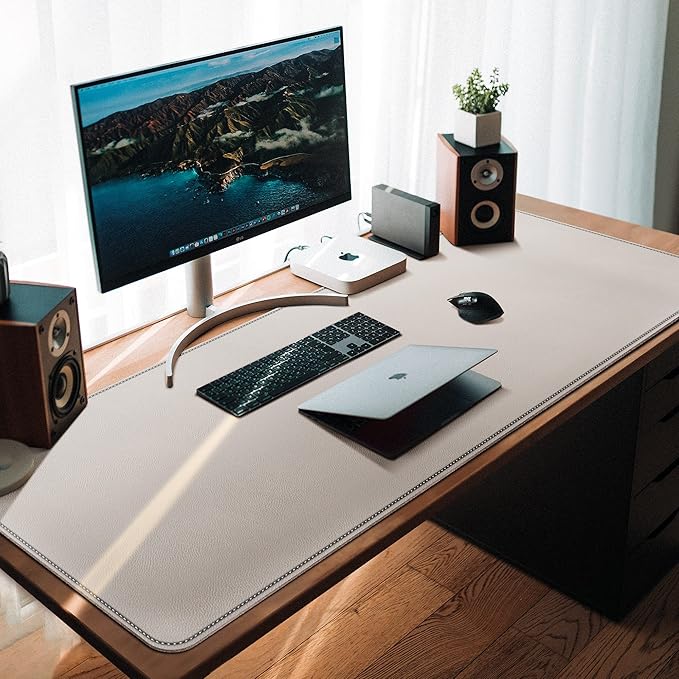 CENNBIE 39.3" x 19.6" Leather Desk mat,Desk mats on top of desks, Perfect Desk Mate for Office and Home, Rectangular, Large(Cream Color) | Desk Pads Blotters - TrueDesk