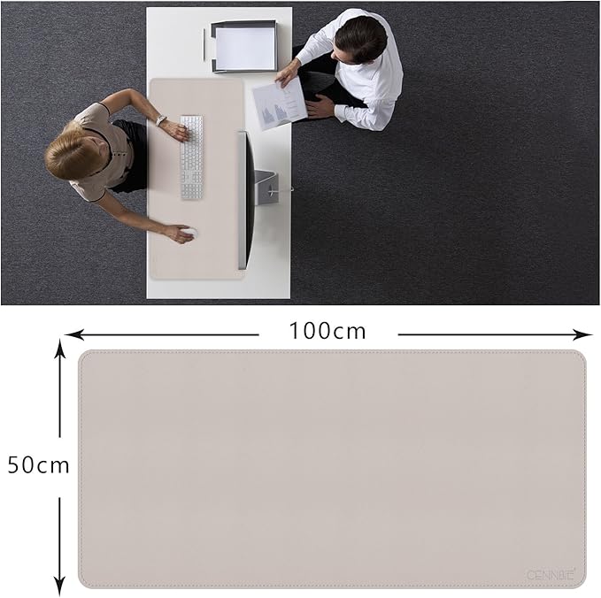 CENNBIE 39.3" x 19.6" Leather Desk mat,Desk mats on top of desks, Perfect Desk Mate for Office and Home, Rectangular, Large(Cream Color) | Desk Pads Blotters - TrueDesk