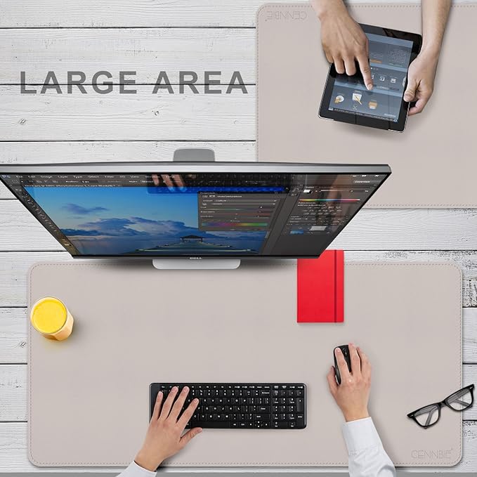 CENNBIE 39.3" x 19.6" Leather Desk mat,Desk mats on top of desks, Perfect Desk Mate for Office and Home, Rectangular, Large(Cream Color) | Desk Pads Blotters - TrueDesk