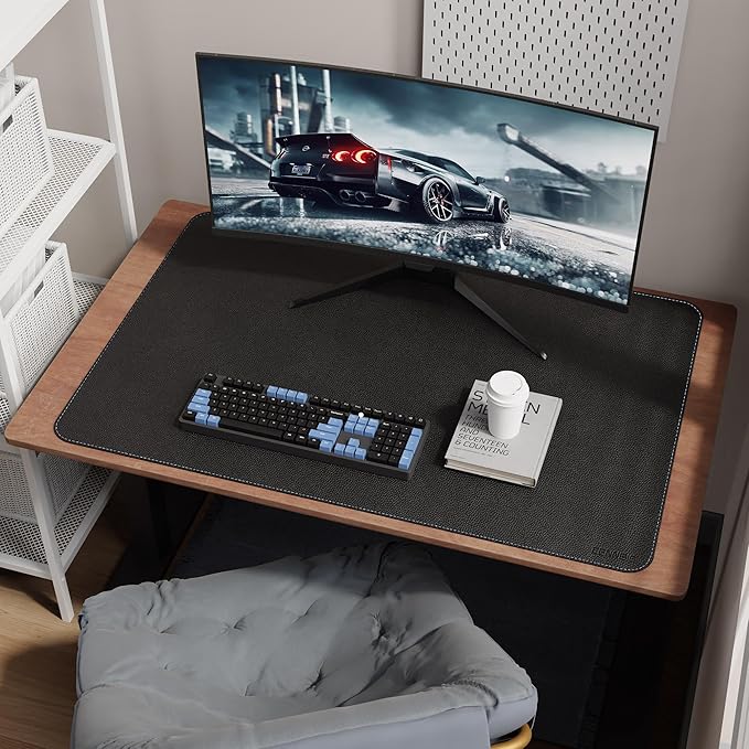 CENNBIE 39.4" x 27.5" Black Leather Desk Mat, Non - Slip Waterproof Extra Wide Desk Pad Protector,Computer Mouse Pad for Office Home | Desk Pads Blotters - TrueDesk