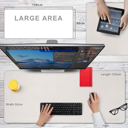 CENNBIE 47.2" x 19.6" Leather Desk mat, Desk mats on top of desks,Perfect Desk Mate for Office and Home(Cream) | Desk Pads Blotters - TrueDesk