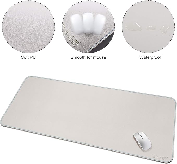 CENNBIE 47.2" x 19.6" Leather Desk mat, Desk mats on top of desks,Perfect Desk Mate for Office and Home(Cream) | Desk Pads Blotters - TrueDesk