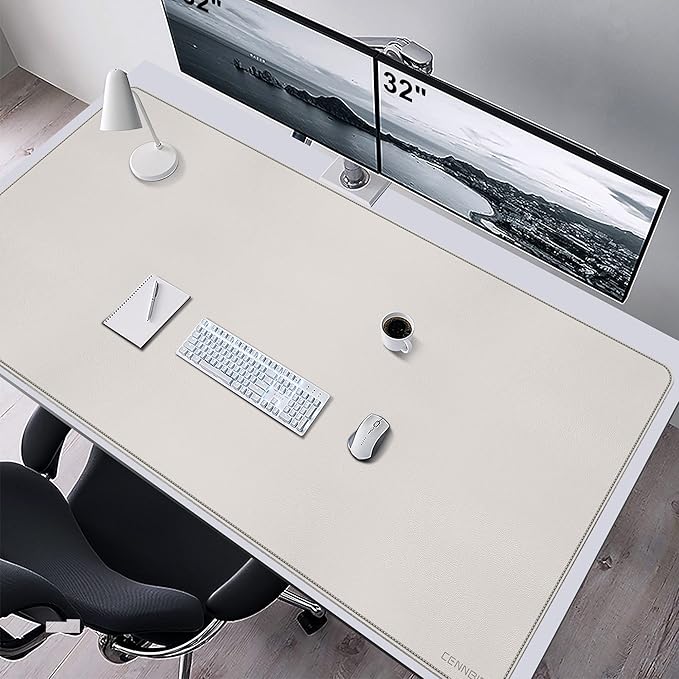 CENNBIE 59" x 27.5" 4XL Super Large Desk Mat - Mega Size Premium Vegan Leather Desk Pad - Ultra Ergocomfort Technology (Cream) | Desk Pads Blotters - TrueDesk