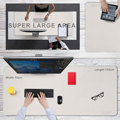 CENNBIE 59" x 27.5" 4XL Super Large Desk Mat - Mega Size Premium Vegan Leather Desk Pad - Ultra Ergocomfort Technology (Cream) | Desk Pads Blotters - TrueDesk