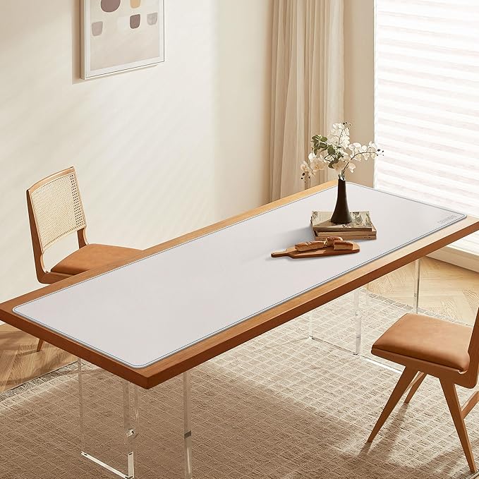 CENNBIE 59" x 27.5" 4XL Super Large Desk Mat - Mega Size Premium Vegan Leather Desk Pad - Ultra Ergocomfort Technology (Cream) | Desk Pads Blotters - TrueDesk