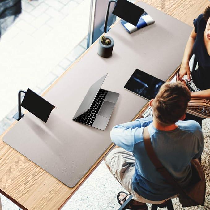 CENNBIE 59" x 27.5" 4XL Super Large Desk Mat - Mega Size Premium Vegan Leather Desk Pad - Ultra Ergocomfort Technology (Cream) | Desk Pads Blotters - TrueDesk