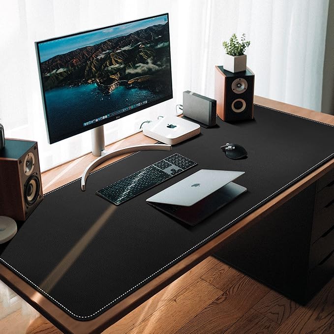 CENNBIE 59" x 27.5" Large Leather Desk Mat, Extended Mega Size Mouse Pad with Full Desk Coverage, Waterproof Office Desk Protector (Black) | Desk Pads Blotters - TrueDesk