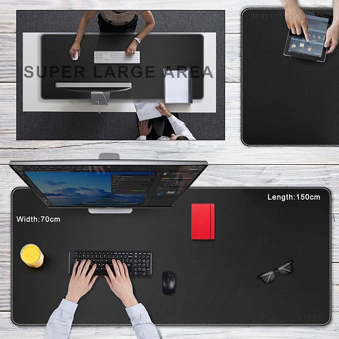 CENNBIE 59" x 27.5" Large Leather Desk Mat, Extended Mega Size Mouse Pad with Full Desk Coverage, Waterproof Office Desk Protector (Black) | Desk Pads Blotters - TrueDesk