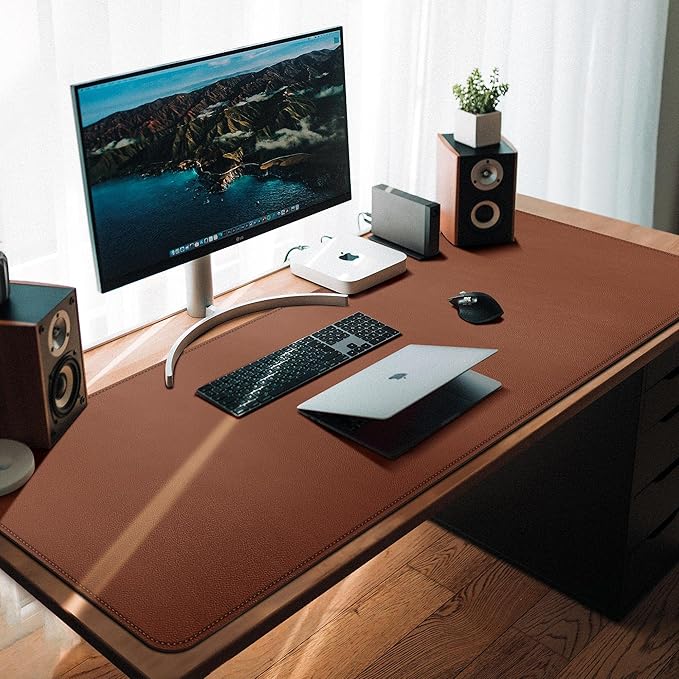 CENNBIE 59"x27.5" Leather Desk Pad Protector Desk Blotter Pad - Waterproof Writing Desk Accessories - Extended Non - Slip Rectangular, Laptop Keyboard Mouse Pad (Brown) | Desk Pads Blotters - TrueDesk