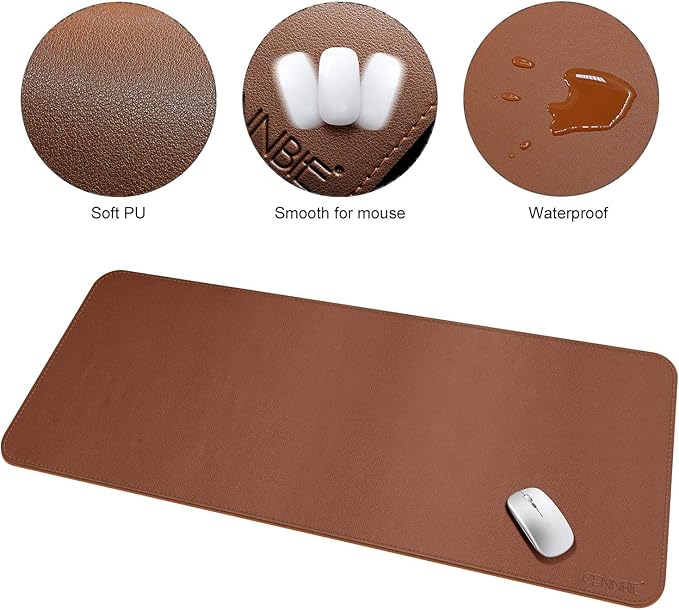CENNBIE 59"x27.5" Leather Desk Pad Protector Desk Blotter Pad - Waterproof Writing Desk Accessories - Extended Non - Slip Rectangular, Laptop Keyboard Mouse Pad (Brown) | Desk Pads Blotters - TrueDesk