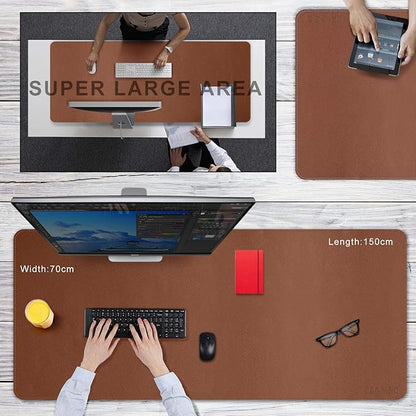 CENNBIE 59"x27.5" Leather Desk Pad Protector Desk Blotter Pad - Waterproof Writing Desk Accessories - Extended Non - Slip Rectangular, Laptop Keyboard Mouse Pad (Brown) | Desk Pads Blotters - TrueDesk