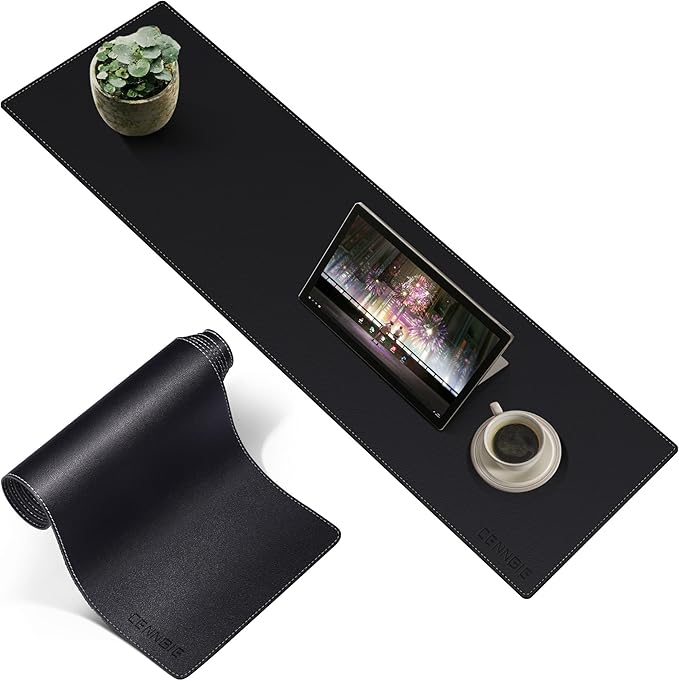 CENNBIE Console Table Leather Cover - 39.4 x 11.8 Inches Sofa Table Narrow Long Mat - TV/Media/Gaming/Center Console Table Protector Pad for Narrow Side Table, Sideboard, Entryway Table (Black) | Desk Pads Blotters - TrueDesk