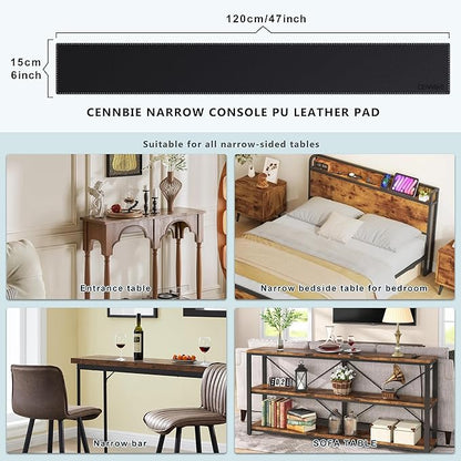 CENNBIE Console Table Leather Cover - 47 x 5.9 Inches Sofa Table Narrow Long Mat - TV/Media/Gaming/Center Console Table Protector Pad for Narrow Side Table, Sideboard, Entryway Table (Black) | Desk Pads Blotters - TrueDesk