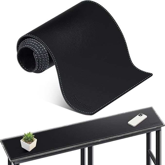CENNBIE Console Table Leather Cover - 47 x 5.9 Inches Sofa Table Narrow Long Mat - TV/Media/Gaming/Center Console Table Protector Pad for Narrow Side Table, Sideboard, Entryway Table (Black) | Desk Pads Blotters - TrueDesk
