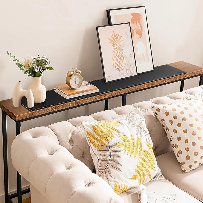 CENNBIE Console Table Leather Cover - 55 x 5.9 Inches Sofa Table Narrow Long Mat - TV/Media/Gaming/Center Console Table Protector Pad for Narrow Side Table, Sideboard, Entryway Table (Black) | Desk Pads Blotters - TrueDesk