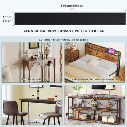 CENNBIE Console Table Leather Cover - 55 x 5.9 Inches Sofa Table Narrow Long Mat - TV/Media/Gaming/Center Console Table Protector Pad for Narrow Side Table, Sideboard, Entryway Table (Black) | Desk Pads Blotters - TrueDesk