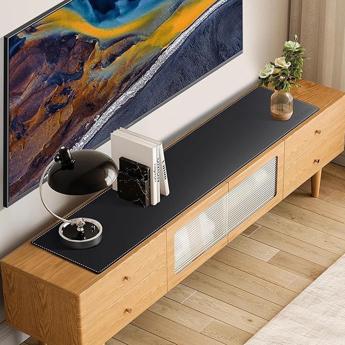 CENNBIE Console Table Leather Cover - 70.8 x 11.8 Inches Sofa Table Narrow Long Mat - TV/Media/Gaming/Center Console Table Protector Pad for Narrow Side Table, Sideboard, Entryway Table (Black) | Desk Pads Blotters - TrueDesk