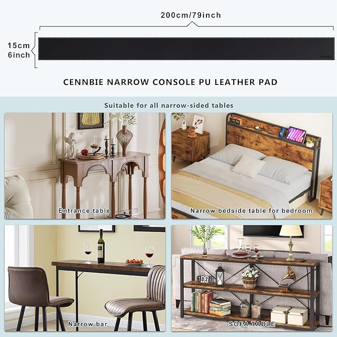 CENNBIE Console Table Leather Cover - 78.8 x 5.9 Inches Sofa Table Narrow Long Mat - TV/Media/Gaming/Center Console Table Protector Pad for Narrow Side Table, Sideboard, Entryway Table (Black) | Tablecloths - TrueDesk