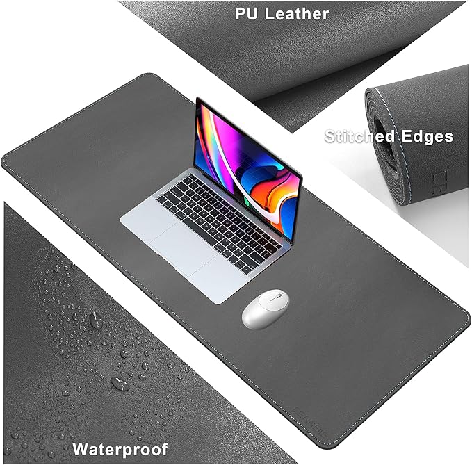 CENNBIE Desk Mat Pad Blotter Protector 47.2" x 19.6", PU Leather Desk Mat Laptop Keyboard Mouse Pad with Comfortable Writing Surface Waterproof (Grey) | Desk Pads Blotters - TrueDesk