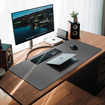 CENNBIE Desk Mat Pad Blotter Protector 47.2" x 19.6", PU Leather Desk Mat Laptop Keyboard Mouse Pad with Comfortable Writing Surface Waterproof (Grey) | Desk Pads Blotters - TrueDesk
