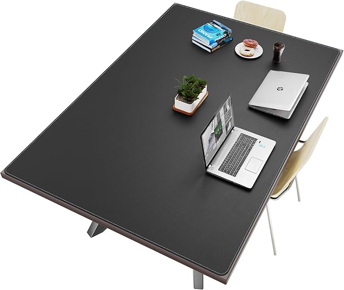 CENNBIE HUGE180 70.8" x 47" Black Leather Desk Mat for Conference Table, Dining Table, Work Table, Banquet Tables, Library Table | Desk Pads Blotters - TrueDesk