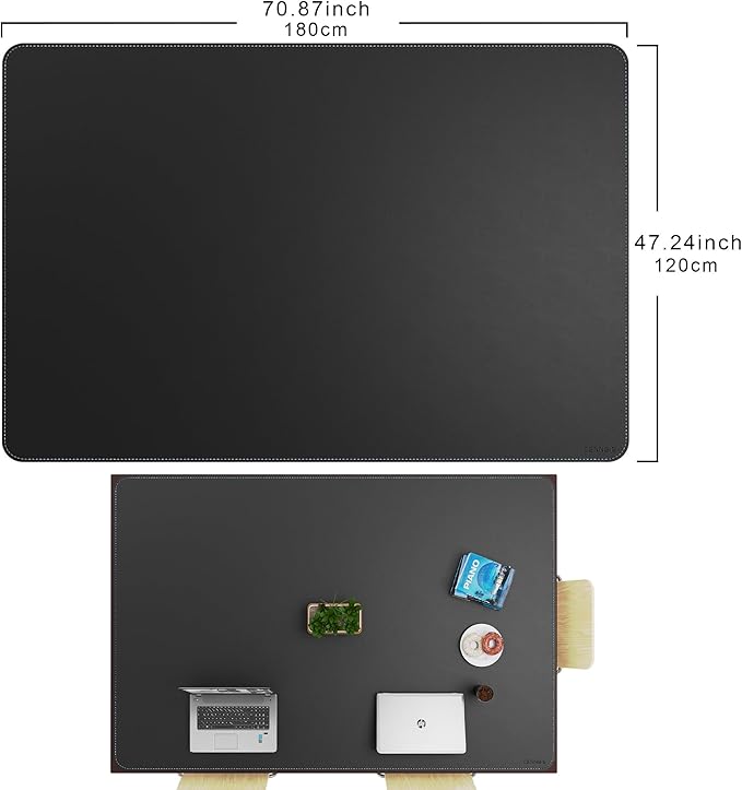CENNBIE HUGE180 70.8" x 47" Black Leather Desk Mat for Conference Table, Dining Table, Work Table, Banquet Tables, Library Table | Desk Pads Blotters - TrueDesk