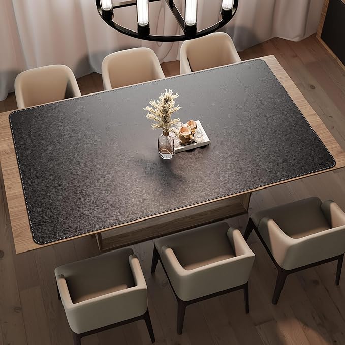 CENNBIE HUGE200 78.8" x 47" Black Leather Desk Mat for Conference Table, Dining Table, Work Table, Banquet Tables, Library Table | Desk Pads Blotters - TrueDesk