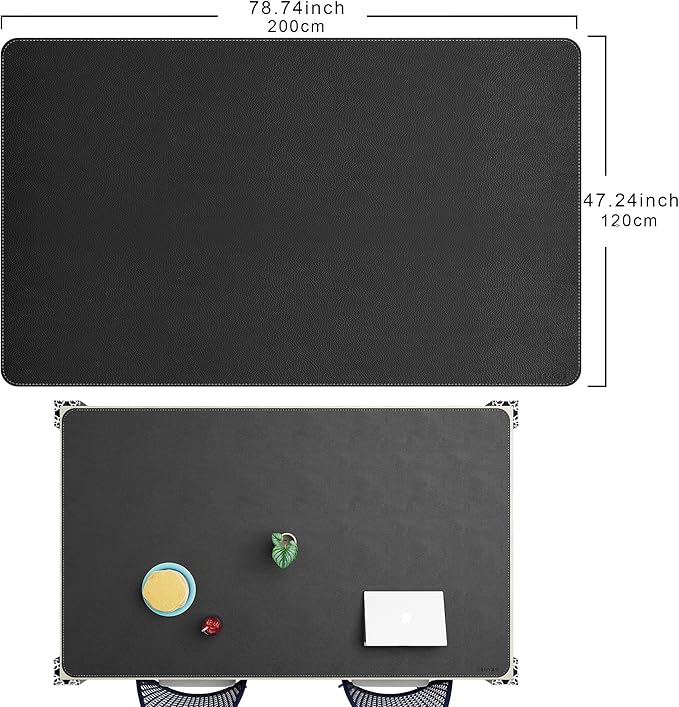 CENNBIE HUGE200 78.8" x 47" Black Leather Desk Mat for Conference Table, Dining Table, Work Table, Banquet Tables, Library Table | Desk Pads Blotters - TrueDesk
