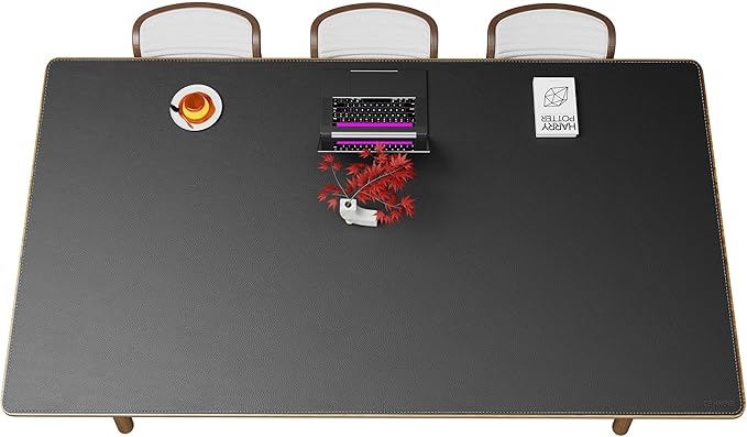 CENNBIE HUGE220 86.6" x 47" Black Leather Desk Mat for Conference Table, Dining Table, Work Table, Banquet Tables, Library Table | Desk Pads Blotters - TrueDesk