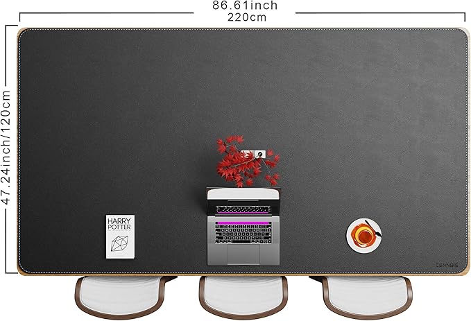 CENNBIE HUGE220 86.6" x 47" Black Leather Desk Mat for Conference Table, Dining Table, Work Table, Banquet Tables, Library Table | Desk Pads Blotters - TrueDesk