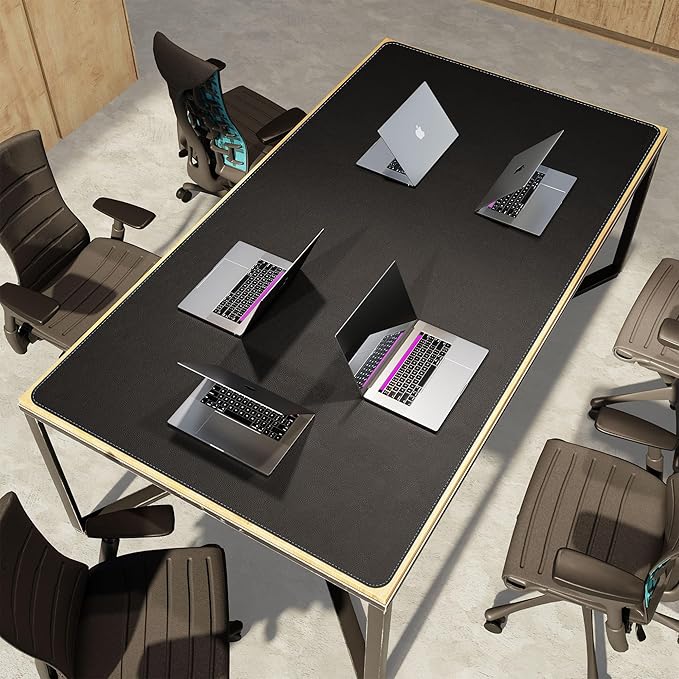 CENNBIE HUGE220 86.6" x 47" Black Leather Desk Mat for Conference Table, Dining Table, Work Table, Banquet Tables, Library Table | Desk Pads Blotters - TrueDesk
