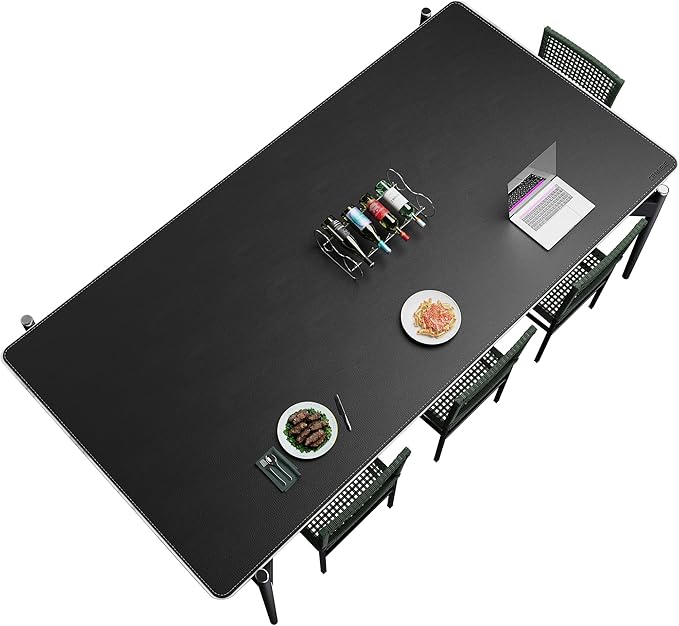 CENNBIE HUGE240 94.5" x 47" Black Leather Desk Mat for Conference Table, Dining Table, Work Table, Banquet Tables, Library Table | Desk Pads Blotters - TrueDesk